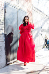 c1980 Red Silk Yves Saint Laurent Attr Wrap Top & Skirt