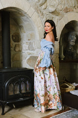 1983 Bill Blass Polished Cotton Pink Floral Skirt