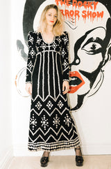 Remarkable 1960s Velvet & MOP Button Covered Dress