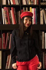 1980s Chanel Black Silk Top w 4 Leaf Clover Gold Buttons