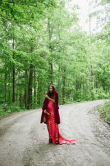 Spring 2003 Christian LaCroix Raspberry Pink & Red Silk Trained Dress