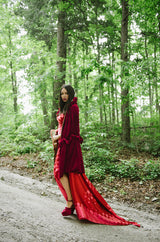 Spring 2003 Christian LaCroix Raspberry Pink & Red Silk Trained Dress