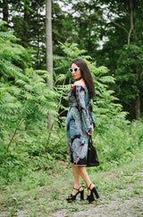 1960s Emilio Pucci Feather Print Off Shoulder Silk Jersey Dress