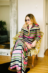 1970s Givenchy Vivid Pink Silk Striped Skirt & Top Dress Set