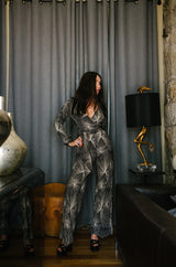 c.1976 Diane Von Furstenberg Starburst Print Plunge Wrap Jumpsuit