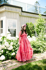 c.1976 Nina Ricci Silk Voile Pink Paisley Print Ruffle Trim Dress