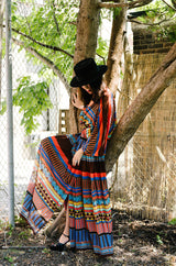 1970s Gottex Plunging Striped Wrap Caftan Dress