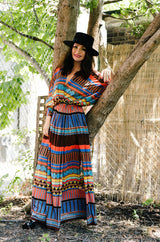 1970s Gottex Plunging Striped Wrap Caftan Dress