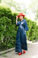 1960s Marimekko Deep Blue & White Print Caftan Dress