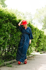 1960s Marimekko Deep Blue & White Print Caftan Dress