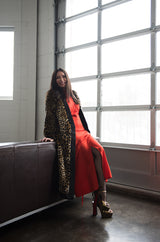 1970s Convertible Plunge & Tie Red Jersey Maxi Dress