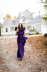 Spring 1982 Unlabeled Givenchy One Shoulder Purple Silk Dress