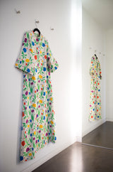1970s Pierre Balmain Brilliant Floral Print Thai Silk Caftan Dress