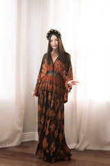 Incredible 1970s Gottex Plunging Light Print Nylon Caftan Dress