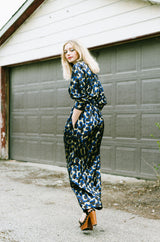 Fall 1979 Incredible Halston Gold & Blue Metallic Silk Dress