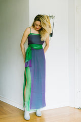 1970s Pauline Trigere Purple & Green Silk Chiffon Set