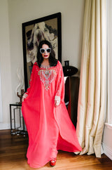 1960s Elaborate Crystal Covered Jewelled Red Caftan Dress