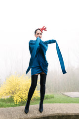 1980s OMO Norma Kamali Jersey Dramatic Sleeved Dress