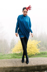 1980s OMO Norma Kamali Jersey Dramatic Sleeved Dress