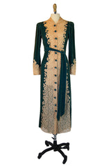 1930s Silk Velvet & Lace Morning Robe