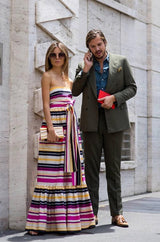 Spring 2016 Salvatore Ferragamo Ad Campaign Striped Strapless Dress