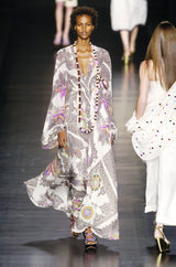 Spring 2005 Etro Runway Black & White Printed Flowing Silk Chiffon Dress w Huge Sleeves