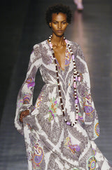 Spring 2005 Etro Runway Black & White Printed Flowing Silk Chiffon Dress w Huge Sleeves