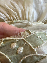 Early 1960s Carven Couture Pale Green Silk Organdy Embroidered Cut Out Dress