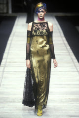 Fall 1997 Christian Lacroix Runway Black Lace Over Dress w a Slinky Silk Underdress