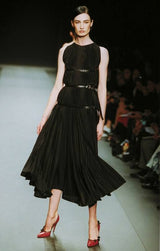 Iconic Fall 2002 Prada Runway & Museum Held Pleated Black Silk & Leather Strap Dress