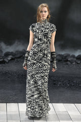 Runway Fall 2011 Chanel by Karl Lagerfeld Black & Ivory Knit Dress w Fringed Open Back