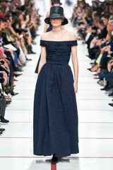 Runway Fall 2019 Christian Dior by Maria Grazia Chiuri Deep Blue & Black Off Shoulder Dress