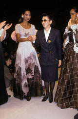 Spring 2000 Hanae Mori Haute Couture Forest & Butterfly Print Silk Chiffon Dress & Silk Huge Scarf