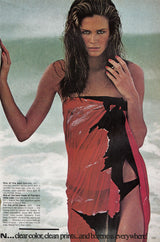 1978 Halston Resort Swimwear Red Floral Jersey Halter Dress