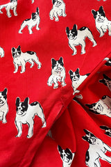 Iconic Spring 1987 Yves Saint Laurent Runway French Bulldog Printed Red Dress