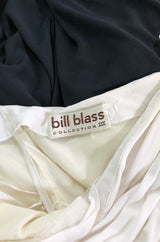 1980s Bill Blass Draped Black and White Jersey One Shoulder Dress
