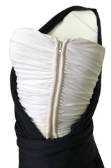 1980s Bill Blass Draped Black and White Jersey One Shoulder Dress
