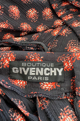 Incredible 1970s Givenchy Demi-Couture Pinecone Print Ruffle Skirt & Peaked Shoulder Top Set