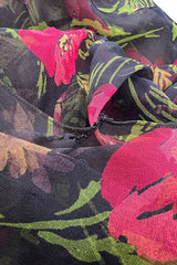 Prettiest 1930s Bias Cut Transparent Floral Print Silk Crepe Chiffon Dress w Capped Sleeves