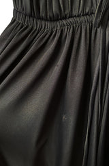 1970s Frank Usher Black Jersey Maxi Dress w Deep Front Plunge & No Back