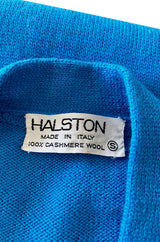 Documented Fall 1977 Halston Cashmere Sky Blue Dress w Extra Long Attached Wrap Ties