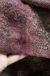 Late 1920s Unlabeled Gold Metallic Lame Thread Mixed w Deep Burgundy Silk Deep Plunge Dress