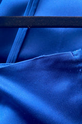 1950s Brilliant Blue Silk Satin Dress w Wrap Detailing & Matching Cropped Bolero Jacket