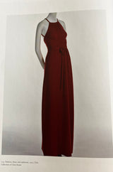 Important 1974 Halston Turquoise Cashmere Extremely Low Back Halter Dress