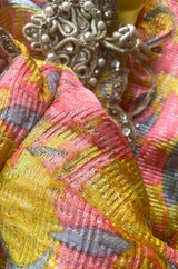 Exceptional 1968 Oscar de la Renta Documented Metallic Silk Brocade Dress w Silver Cording Detail