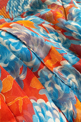 Spectacular c.1978 Valentino Blue & Coral Floral Silk Halter Backless Dress