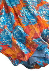 Spectacular c.1978 Valentino Blue & Coral Floral Silk Halter Backless Dress