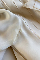 Spring 1976 Chanel Haute Couture Silk Ivory Dress w Hand Stitched Pleats