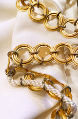 Early 1980s Paco Rabanne White Dress w Gold Metal Loop Detailing