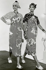 Spring 1977 Hanae Mori Fan & Flower Print Blue Yukata Cotton Dress